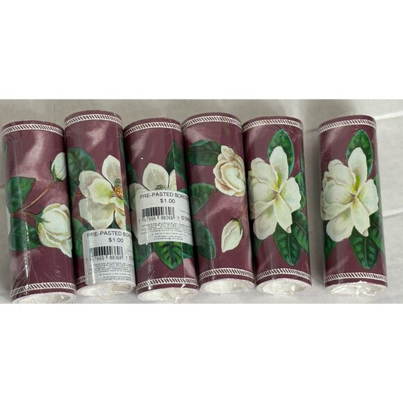 Unbranded Other - Vintage Magnolia Floral Pre-Pasted Wallpaper Border – Lot of 6 Sealed Rolls